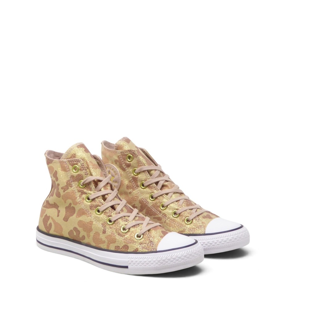 Converse Womens CTAS Lurex Camo Particle Beige Gold Metallic High Top Sneakers 8